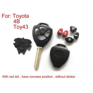 Remote Key Shell 4 Button (With Red Dot Have Concave Position Without Sticker) for Toyota 5pcs/lot