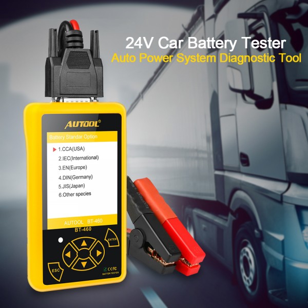 AUTOOL BT460 Car Battery Tester 12V 24V Heavy Duty Auto Battery Test Analyzer Multi-Languages Vehicle Cell Testing Repair Tools