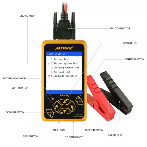 AUTOOL BT460 Car Battery Tester 12V 24V Heavy Duty Auto Battery Test Analyzer Multi-Languages Vehicle Cell Testing Repair Tools