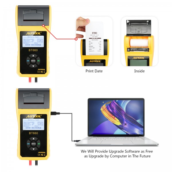 AUTOOL BT660 12V Car Battery Tester Automotive Battery Analyzer Auto Vehicle Repair Test Detect Diag Tool with Thermal Printer