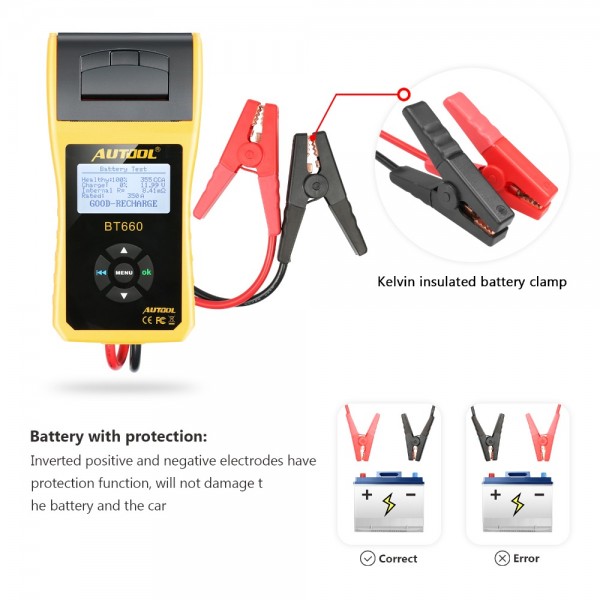 AUTOOL BT660 12V Car Battery Tester Automotive Battery Analyzer Auto Vehicle Repair Test Detect Diag Tool with Thermal Printer