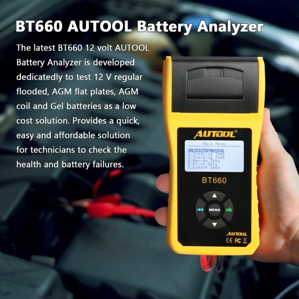 AUTOOL BT660 12V Car Battery Tester Automotive Battery Analyzer Auto Vehicle Repair Test Detect Diag Tool with Thermal Printer