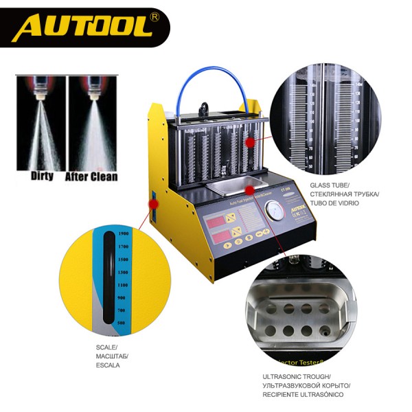 AUTOOL CT200 Ultrasonic Fuel Injector Cleaning Machine Tester Injector Cleaner Car Motorcycle 6 4 Cylinder Clean Tool PK CNC602A