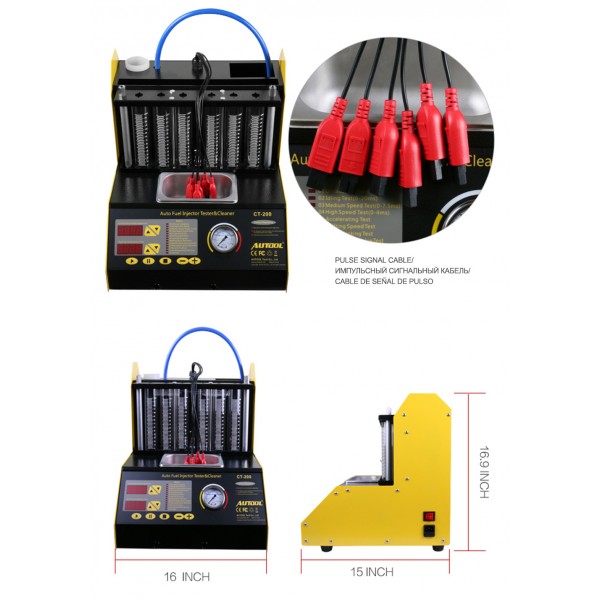 AUTOOL CT200 Ultrasonic Fuel Injector Cleaning Machine Tester Injector Cleaner Car Motorcycle 6 4 Cylinder Clean Tool PK CNC602A
