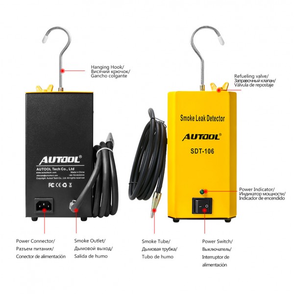 AUTOOL SDT106 Car Smoke Analyzer Machine Leak Detector Automotive EVAP Gas Leakage Locator Oil Pipe Generator Diagnostic Tool