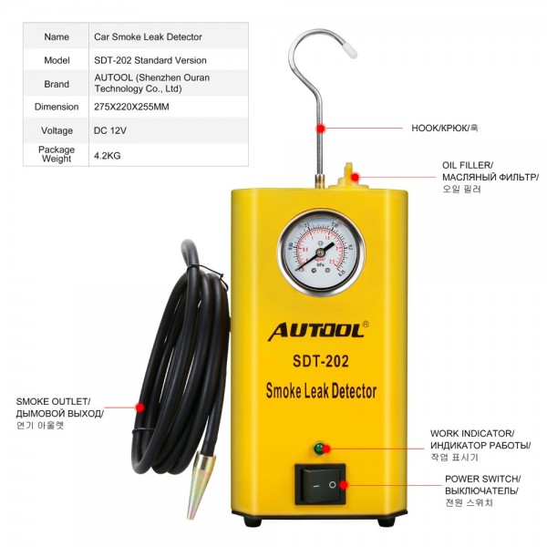 AUTOOL SDT202 Car Smoke Machines Auto Pipe Leak Locator Automotive Diagnostic Smog Gas Leakage Analyzer Detector Discover Tool