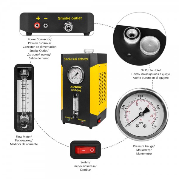 AUTOOL SDT206 Car Smoke Leakage Detector Automotive EVAP Leak Tester Locator Auto Diagnostic Generator Intake Bladder Airbag