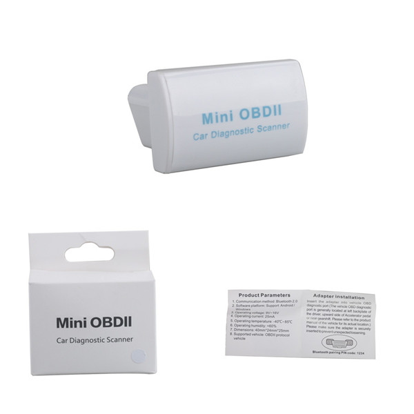 Mini OBDII Car Diagnostic Scanner for Android and Windows (Blue/Black/White)