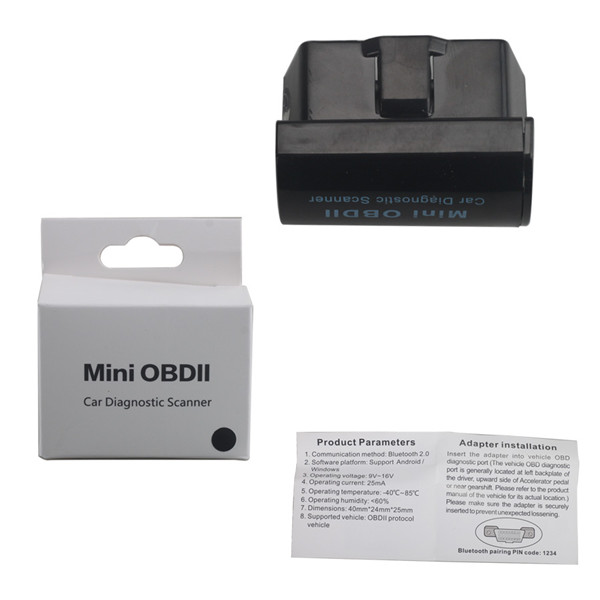 Mini OBDII Car Diagnostic Scanner for Android and Windows (Blue/Black/White)