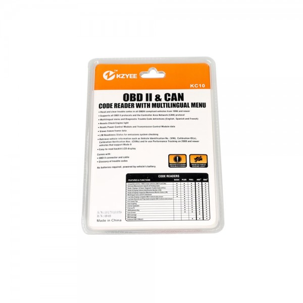 KZYEE KC10 OBD II & CAN Code Reader Universal OBDII Automotive Code Reader Support Multi-Language