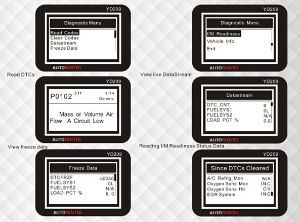 YD209 DIY Auto OBDII Code Scanner Software Display